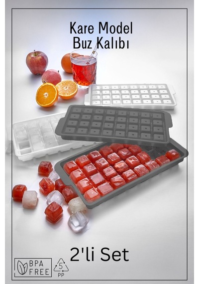 32 Bölmeli Kare Model Buz Kalıbı / 2'li Set - Antrasit Antrasit