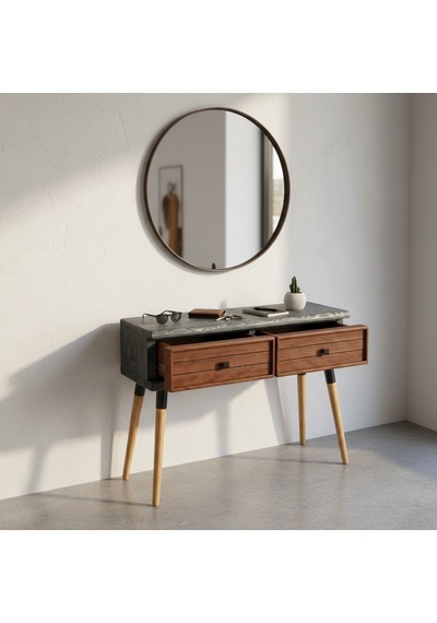 Mobenta Stria Entry: Modern Masif Dresuar 2 Çekmeceli Antre Konsolu - 120x31 An-bk Antrasit-bakır