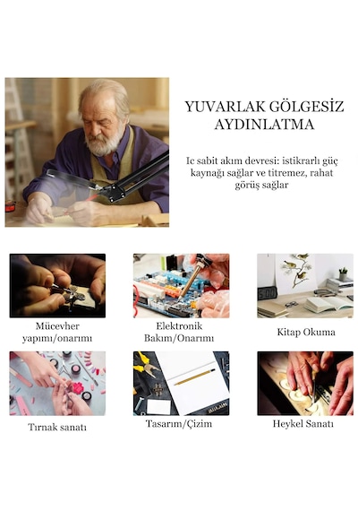 10x Büyüteçli Led Masa Lambası 3 Işık Modlu Masa Üstü Katlanabilir Kollu Bakım Onarım Güzellik Okuma
