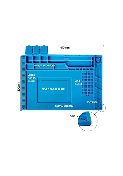 S160 Isıya Dayanıklı Manyetik Silikon Tamir Pedi Mıknatıslı Saklama Bölmeli - 45x30cm Mavi