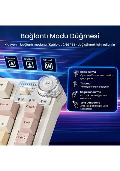 Aula Au75 3 Modlu Rgb Hot Swap Mekanik Tkl Bloomfield Switch Kablosuz Makrolu Klavye Krem