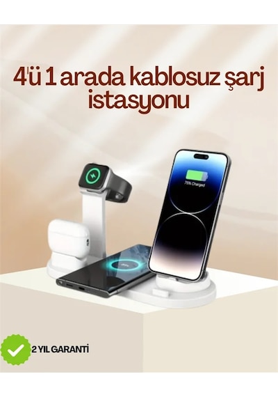 4 Cihazı Aynı Anda Şarj Edebilen Kablosuz Şarj İstasyonu Çok Yönlü Ve Pratik Tasarım Beyaz