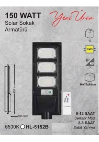 150W SOLAR SOKAK AYDINLATMA