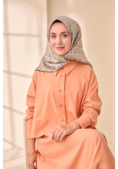 Silk Home Twill İpek Eşarp 11474 - 90 X 90 / Buz Mavisi,somon,yeşil-55 Buz Mavisi,somon,yeşil-55