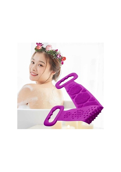 Silikon Çift Taraflı Banyo Duş Sırt Kesesi 70 CM 2'li Mavi - Mor