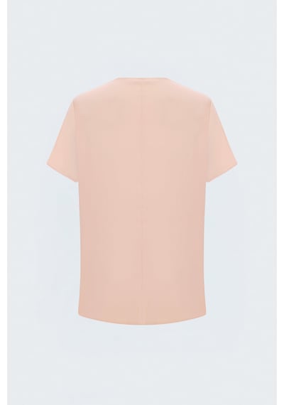 Sateen Geniş Kısa Kollu Bluz - Pudra-137801