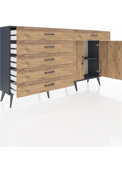 Arges Konsol Tek Raflı 6 Çekmeceli 2 Kapaklı 176x30x99 Antrasit-ç Antrasit-çam