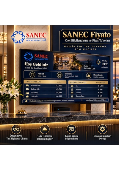 Sanec Otel  Tabelası 43" Hdmı Ekranlı Dijital  Tabelası Sistemi