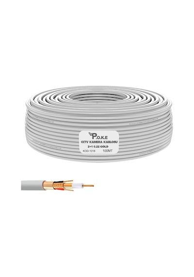 2+1 Cctv 0.22 Gold Kamera Kablosu 100mt Poke Pk-1018 100 Metre