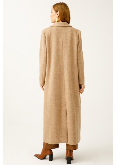 Esswaap Balıksırtı Yün Kumaş Manto Camel-camel Camel