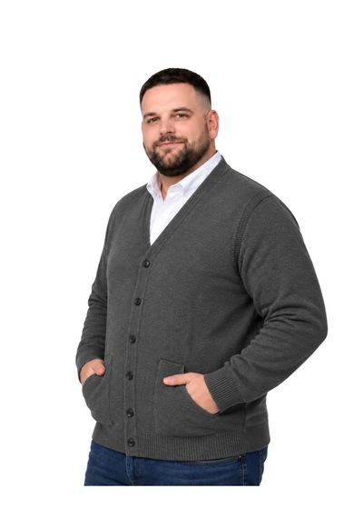 Battalmoda Erkek Büyük Beden Füme Cepli Düğmeli Triko Hırka 3xl-4xl-5xl-6xl