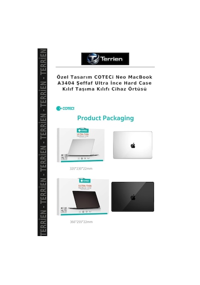 Özel Tasarım Coteci Neo Apple MacBook Uyumlu A3404 Şeffaf Ultra İnce Hard Case Kılıf Taşıma Kılıfı Cihaz Örtüsü Çok Renkli