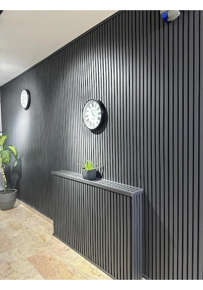 Keçeli Dekoratif Akustik Ahşap Panel Antrasit Gri 60x240cm .