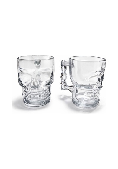 3 Adet Cam Kurukafa Kupa Bardak 12x9 Cm Dekoratif İçecek Kupası, Skull Mug, Glass Cup Diğer