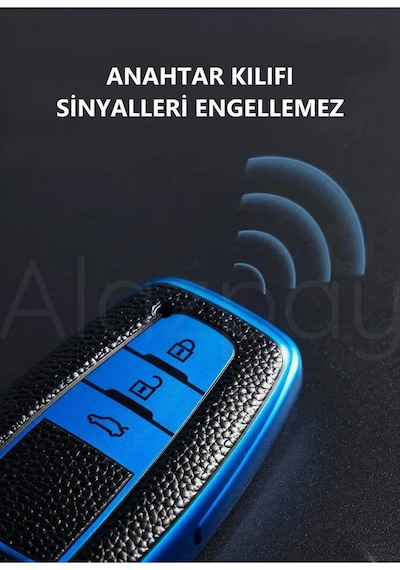 Toyota Corolla Rav4 Land Cruiser Camry Prado C-hr Deri Görünümlü Tpu Anahtar Kılıfı Mavi