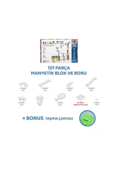 101 Parça Manyetik Yapı Seti Parkur Oyunu - Mıknatıslı Bilye Koşusu