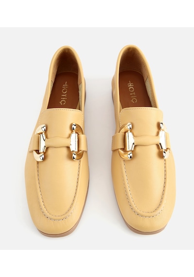 Hotiç Kadın Deri Sarı Toka Detaylı Klasik Loafer