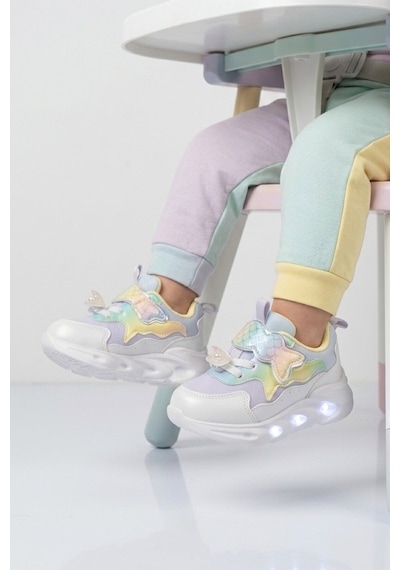 Cool Lila Cırtlı Işıklı Anatomik Bebek Spor Ayakkabı Sneaker Aria B