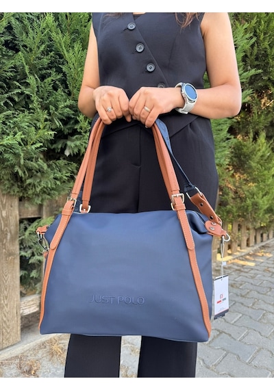 Just Polo Kadın Yeşil Taba Büyük Boy Lakost Kumaş El Ve Omuz Çantası P346037mh Yeşil - Taba