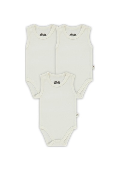 Civil Baby Düz Sıfır Kol 3 Lü 1-3 Yaş Çıtçıtlı Badi - Beyaz 12-18 Ay Beyaz