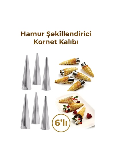 Mithra Life 6 Lı Paslanmaz Çelik Hamur Kornet Kalıbı Mıt1043