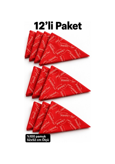 Herşeynota 12 Li Kırmızı Atatürk İmzalı %100 Pamuk 52x52 Cm Fular Bandana Okul Tören Seti Çok Renkli