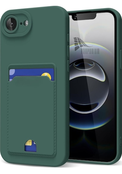 Apple Uyumlu iPhone 17e  Kartlıklı Silikon Kılıf Kamera Korumalı Pastel Renk Esnek Kapak-yeşil