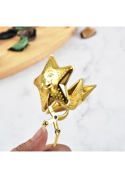 Yıldız Tasarımlı Gold Paslanmaz Çelik Çay Süzgeci