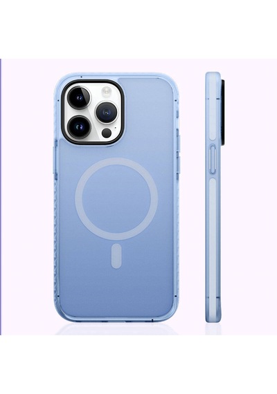 Apple Uyumlu iPhone 14 Pro Kılıf Magsafe Şarj Özellikli Mat Arka Yüzey Benks Drop Resistance Kapak Mavi