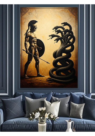 Ahşap Tablo Yılanlı Medusa Ve Antik Savaşçı