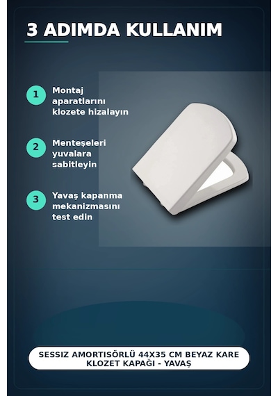 Sessiz Amortisörlü 44x35 Cm Beyaz Kare Klozet Kapağı - Yavaş Kapanan Mekanizma Bx-313437 Çok Renkli