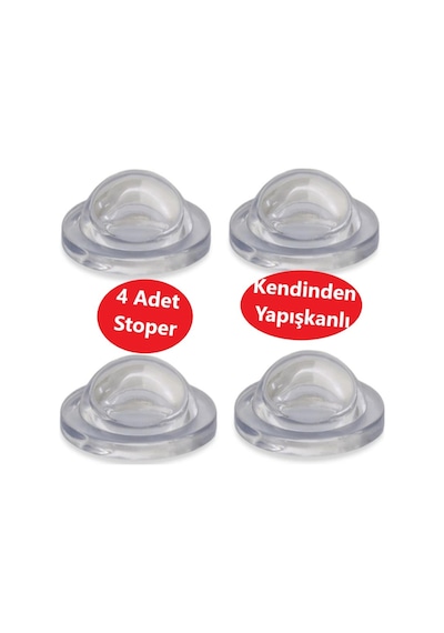 Silikon Kapı Stoperi Şeffaf 4 Adet Tamponu Kendinden Yapışkanlı Şeffaf Kapı Kolu Stopu Tutucu Sessiz Stop