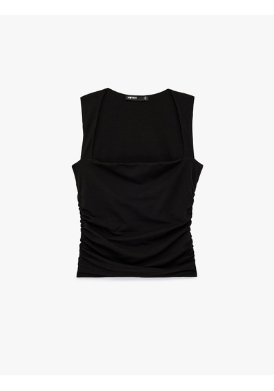 Koton Pamuklu Slim Fit Drape Detaylı Kare Yaka Kolsuz Bluz Siyah 6sak10172ek Siyah