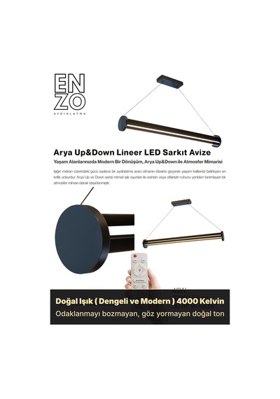 Arya 3'lü Füme Lineer Sarkıt Avize - Kumandalı Dim Edilebilir - Aşağı & Yukarı Işık Doğal Işık