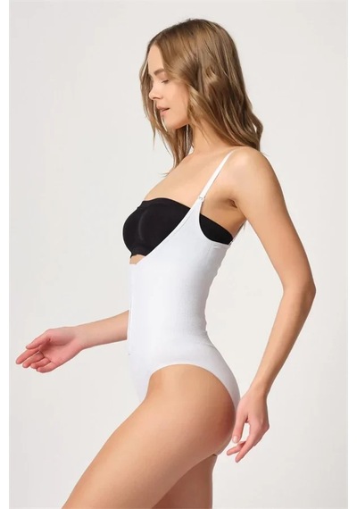 Semel Beyaz Göğsü Açık Agraflı Body Korse