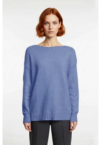 Ersefa Kadın Basic Kayık Yaka Oversize Triko Kazak Rahat Ve Şık İlkbahar Indigo