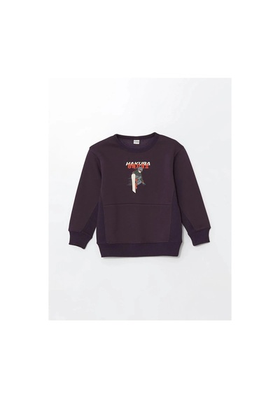 LC Waikiki Lcw Kids Mor Bisiklet Yaka Erkek Çocuk Kalın Sweatshirt Koyu Mor