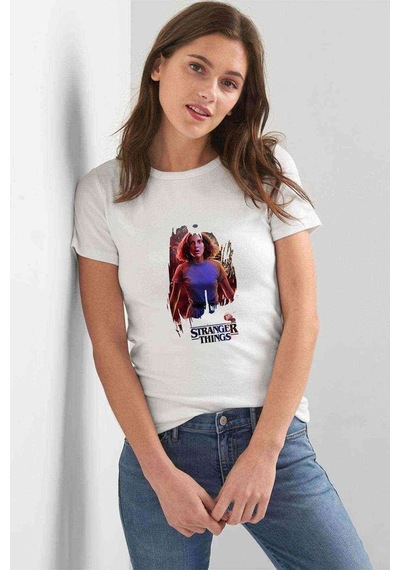 Stranger Things Eleven Wallpaper Kadın Beyaz Tshirt