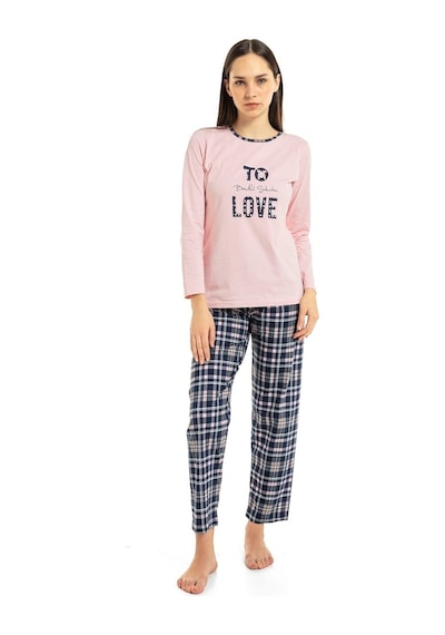 Vishenka Vıshenka Kadın Love Yazı Baskılı %100 Pamuk Pembe Pijama Takımı Pembe
