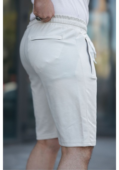 Mero Life Erkek Krem Comfort Fit Kalıp Beli Lastikli Yan Çift Cepli Şort & Bermuda Krem