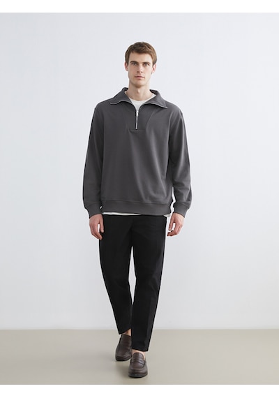 Lcw Vision Antrasit Fermuarlı Dik Yaka Erkek Sweatshirt
