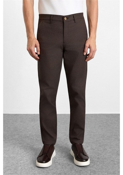 Süvari Koyu Kahve Slim Düz Armürlü Normal Bel Casual Pantolon Spn2020500019-kh9