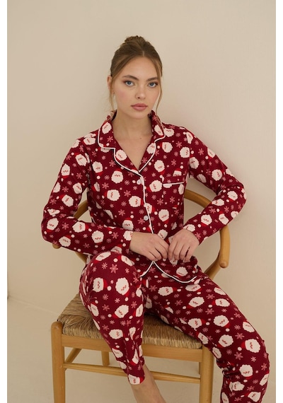 Mutlu City Kadın Soft Kumaş Düğmeli Gömlek Yaka Yüksek Kalite Yılbaşı Pijama Takımı 3026 Bordo Noel Baba Mutlu City Kadın Soft Kumaş Düğmeli Gömlek Yaka Yüksek Kalite Yılbaşı Pijama Takımı 3026 Bordo Noel Baba