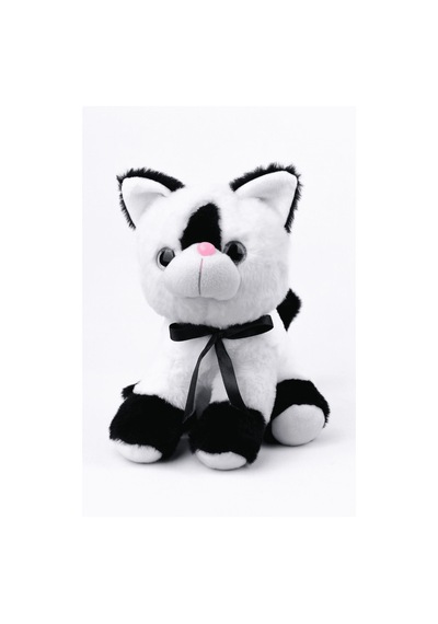 Peluş Oyuncak Oturan Kedi Çift Renkli 30 Cm Siyah - Beyaz