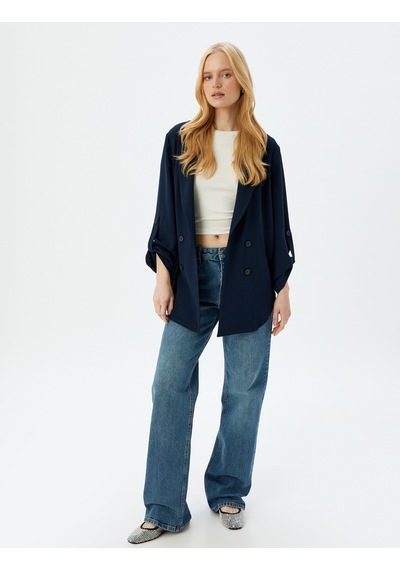 Koton Bol Kalıp 3/4 Kol Düşük Omuz Krep Kruvaze Blazer Ceket Lacivert 5wak50059ew Lacivert Koton Bol Kalıp 3/4 Kol Düşük Omuz Krep Kruvaze Blazer Ceket Lacivert 5wak50059ew Lacivert