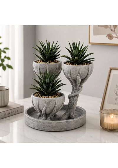 3d Üçlü Hand Of Tree Mermer Desenli Vazo Diğer