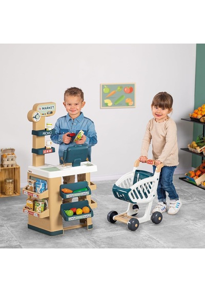 Smoby, 350238, Yazar Kasalı Market, Fonksiyonel, Aksesuarlı, Pilli, Alışveriş Arabalı