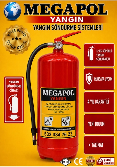 12 Kg Aff Foam Köpüklü Yangın Söndürme Cihazı, Yangın Söndürme Tüpü, Yangın Söndürücü, Yangın Söndürme Cihazları