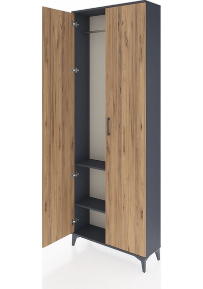 Arges Dolap 2 Raflı 2 Kapaklı Tek Askılı 88x30x243 Antrasit-çam Antrasit