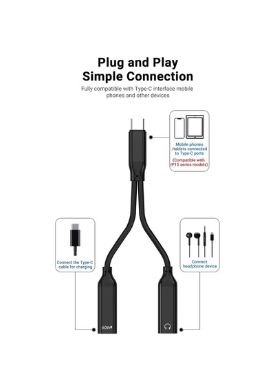 Ga50 2in1 Type-c 60w Pd Hızlı Şarj Ve Ses Aktarımı Kulaklık Aux Dönüştürücü İphone İle Uyumlu Alüminyum Kasa